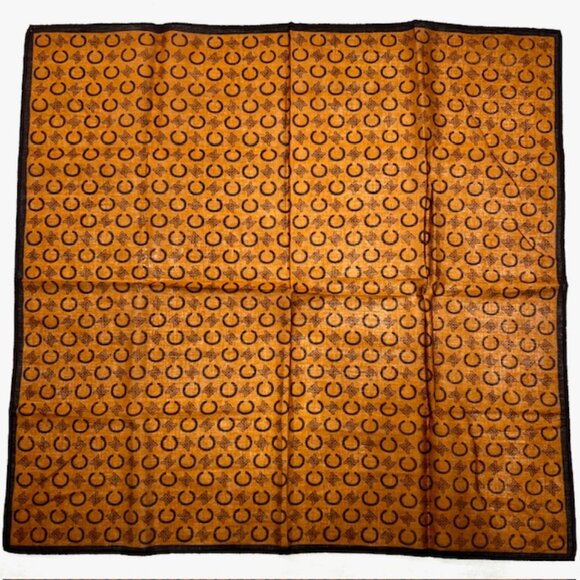 New Unused Celine Paris Mini Scarf/Handkerchief Cotton 19" Coffee Brown Logo(66 - Picture 5 of 5